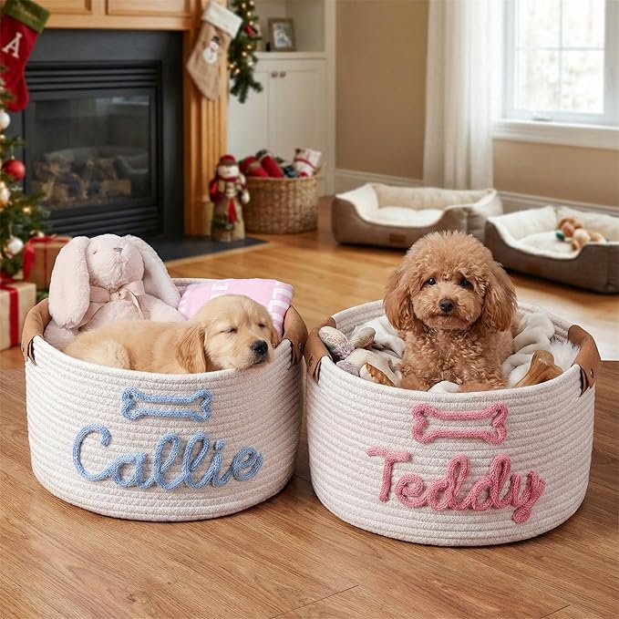 JUPPE Pet Dog Basket with Personalized Name, Dog Toys Storage Organizer Custom - Image 7