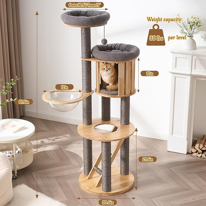 Modern Cat Tree Tower with Scratching Post, 61.5in Tall Cat Tree - Image 6