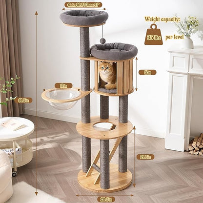 Modern Cat Tree Tower with Scratching Post, 61.5in Tall Cat Tree - Image 6