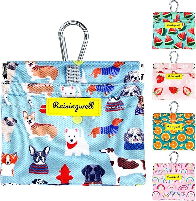 Dog Treat Pouch, Cotton Pocket Sized Training Holder, Hand Free Walking Funny by Raisingwell