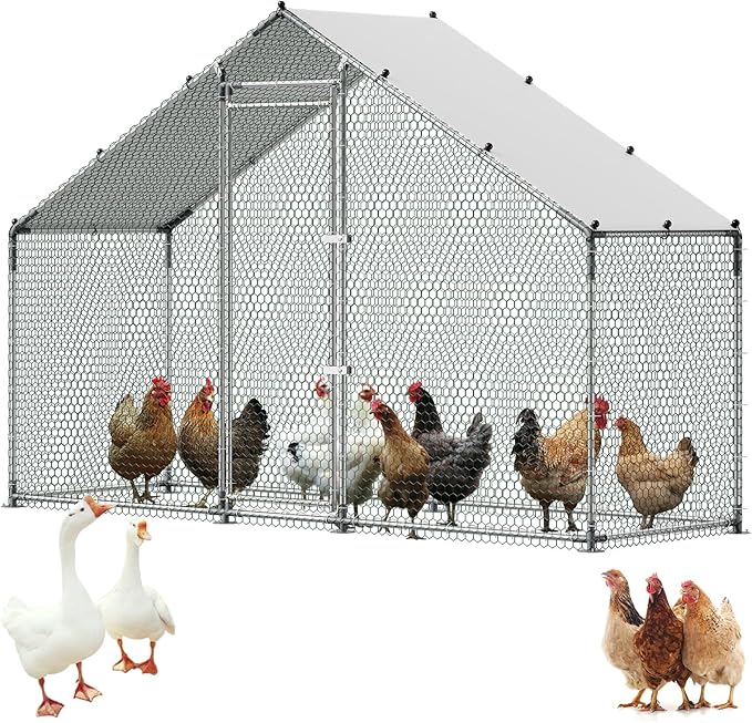 VEVOR Large Metal Chicken Coop, 9.8 x 3.3 x 6.6 ft, Walk-in Chicken Run House by VEVOR