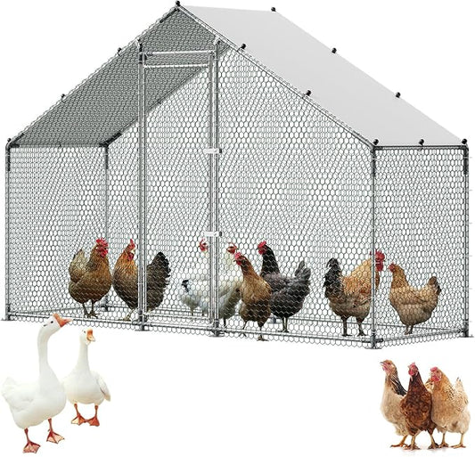 VEVOR Large Metal Chicken Coop, 9.8 x 3.3 x 6.6 ft, Walk-in Chicken Run House by VEVOR