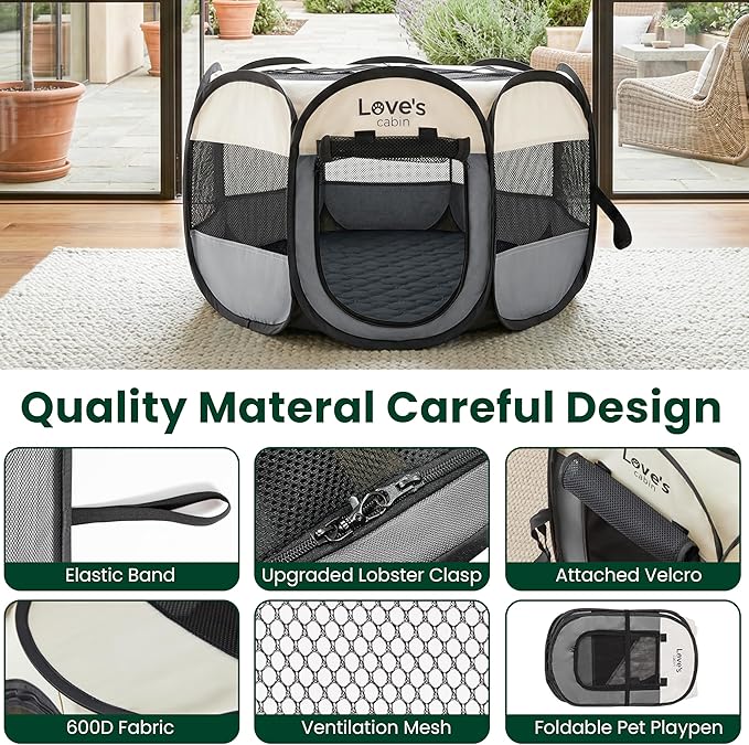 Love's cabin Dog Playpen with Washable Pee Pad, Puppy Pet Cat Playpen Small - Image 8