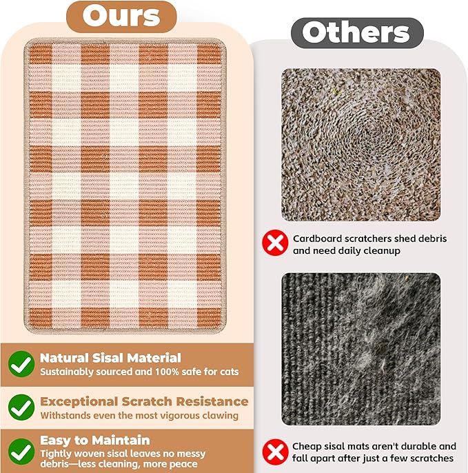 Cat Scratcher Mat, Natural Sisal Cat Scratch Pad, 23.6x15.7 Inch Horizontal Cat - Image 4