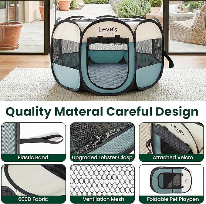 Love's cabin Dog Playpen with Washable Pee Pad, Puppy Pet Cat Playpen Small - Image 8