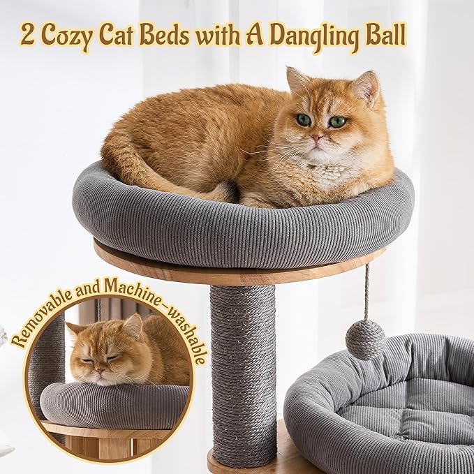 Modern Cat Tree Tower with Scratching Post, 61.5in Tall Cat Tree - Image 2