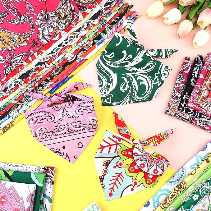Huhumy 100 Pcs Paisley Dog Bandanas Bulk Pet Bibs Colorful Triangle Scarf Pet - Image 7