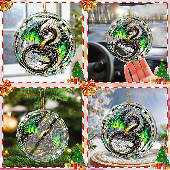 Dragon Stained Glass Ornament, Christmas Ornaments, Xmas Tree Decorations - Image 6