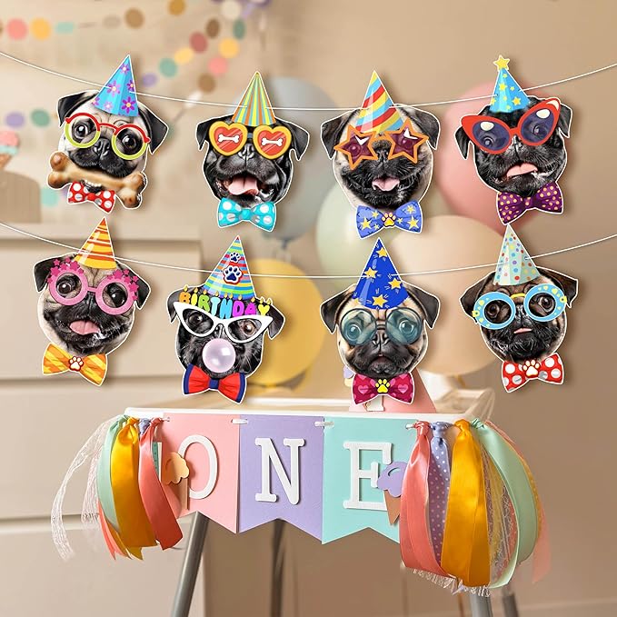 Pug Birthday Garland — Photographic Pug Faces Birthday Banner, Funny Pug Bday - Image 4