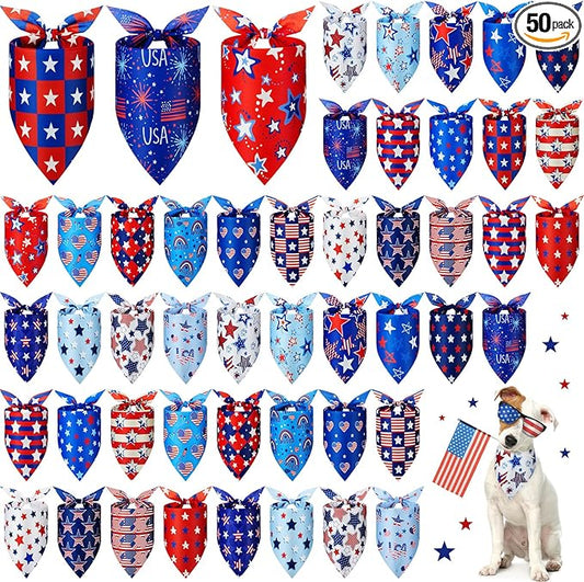Preboun 50 Pcs Patriotic Dog Bandanas Bulk 4th of July Bandanas by Preboun