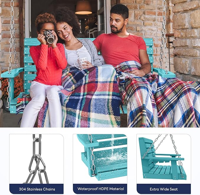 KINGYES Outdoor Hanging Porch Swing, 2 Seat Patio Swing Recliner - Image 5