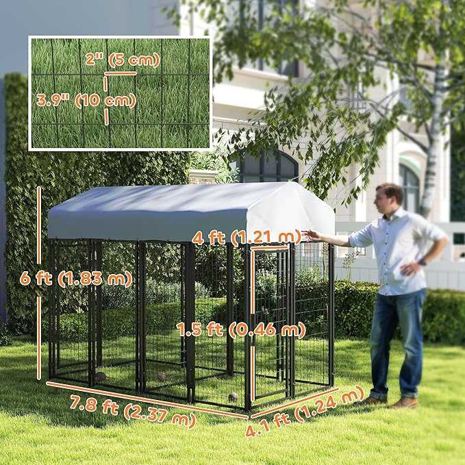 PawHut Outdoor Dog Kennel with 2 Rooms, UV-Resistant & Waterproof Cover - Image 7