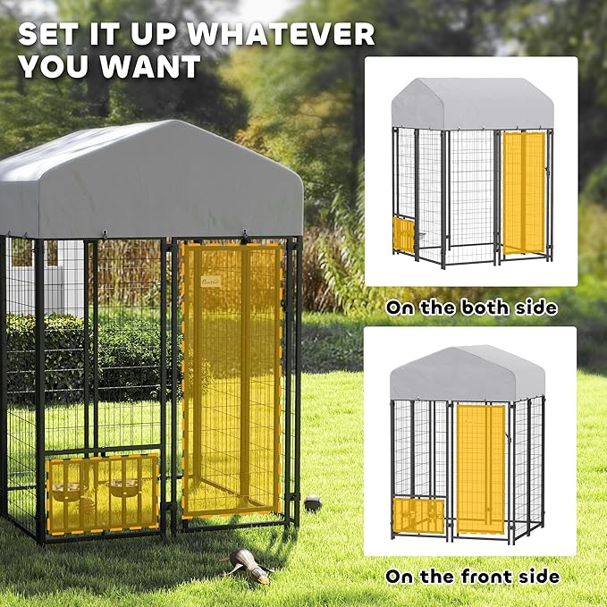 PawHut 4' x 4' x 6' Outdoor Dog Kennel, Welded Wire Dog Kennel Outside Run - Image 6