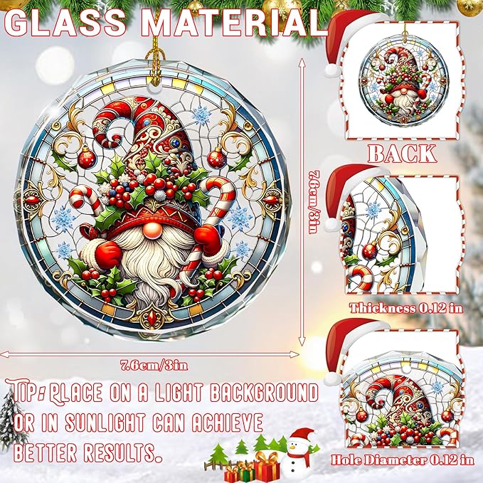 Gnome Stained Glass Ornament, Gnome Christmas Tree Decor, Holiday Presents and - Image 2