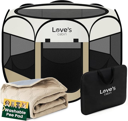 Love's cabin Dog Playpen with Washable Pee Pad, Puppy Pet Cat Playpen Small by Lovescabin