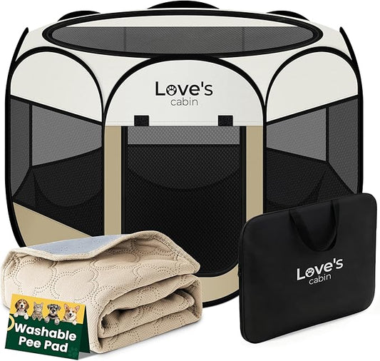 Love's cabin Dog Playpen with Washable Pee Pad, Puppy Pet Cat Playpen Small by Lovescabin