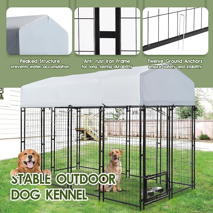 8x4x6 FT Dog Kennel Outdoor for Large Dogs, Dog Enclosure Dog Cage Pet House - Image 5