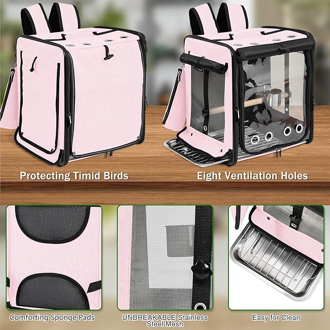 Bird Carrier with Seat Belt for Car Travel, Bird Backpack Carrier with - Image 4