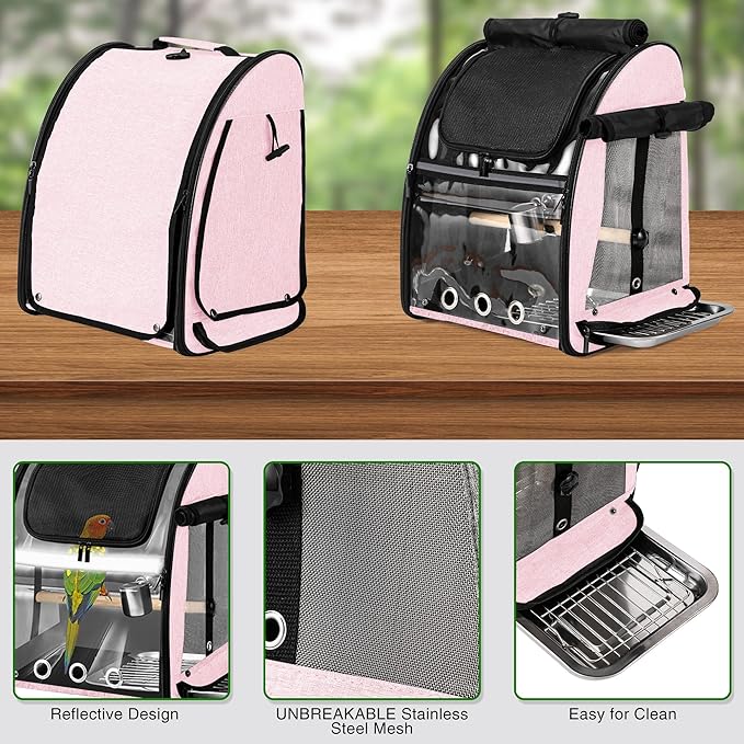 Bird Carrier Bag with Indestructible Stainless Steel Mesh, Bird Travel Cage - Image 3