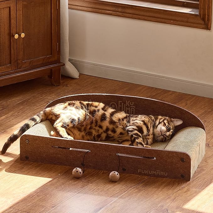 FUKUMARU 26 Inch Cat Scratcher Bed, 2 Reversible Cardboard Cat Scratch Pads - Image 7