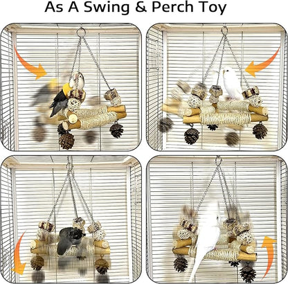 Bird Swing for Cage with Chew Toys, 3 Sisal-Wrapped Parrot Perches & Stable - Image 2