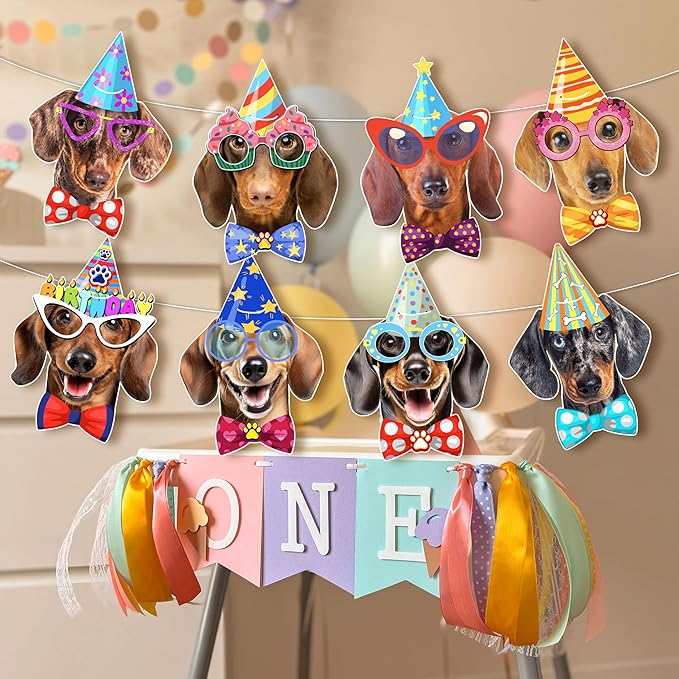Dachshund Birthday Banner Garland — Photographic Weiner Dog Faces Birthday - Image 2