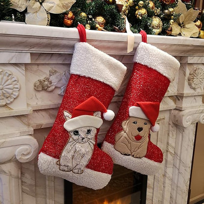 WEWILL 20'' Cute Cat Christmas Stockings Embroidered Xmas Socks Holiday Party - Image 2