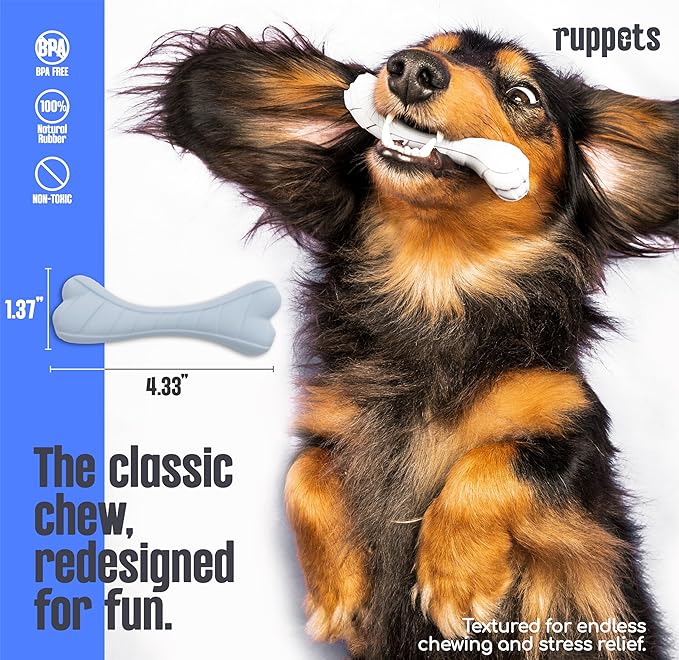 Natural Rubber Dog Bones for Small Dogs & Puppies, 2 Pack Soft Toy, Gentle - Image 3