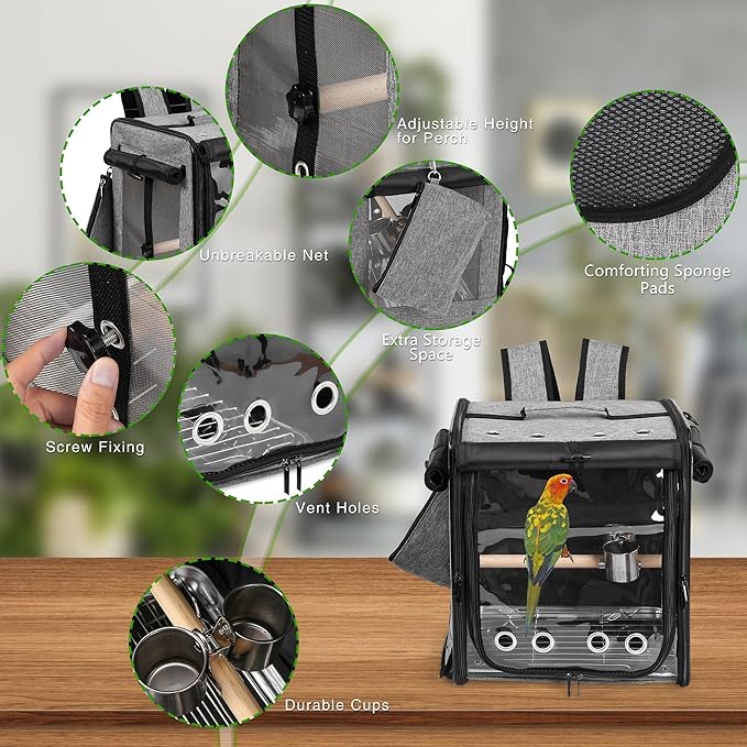 Bird Carrier with Seat Belt for Car Travel, Bird Backpack Carrier with - Image 3