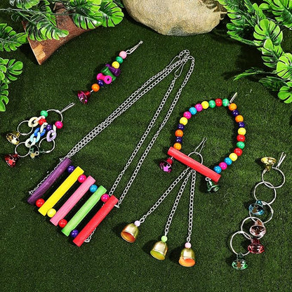 LALAFINA Bird Swing Parrot Perch Stand Wind Chimes 6pcs Set Hanging Bird Cage - Image 4