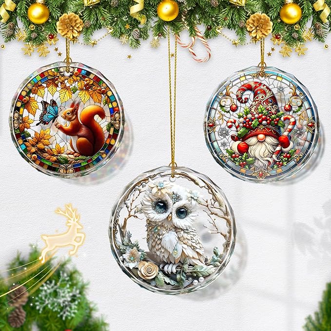 Owl Christmas Ornaments, Stained Glass Ornaments and Christmas Tree Decorations - Image 5