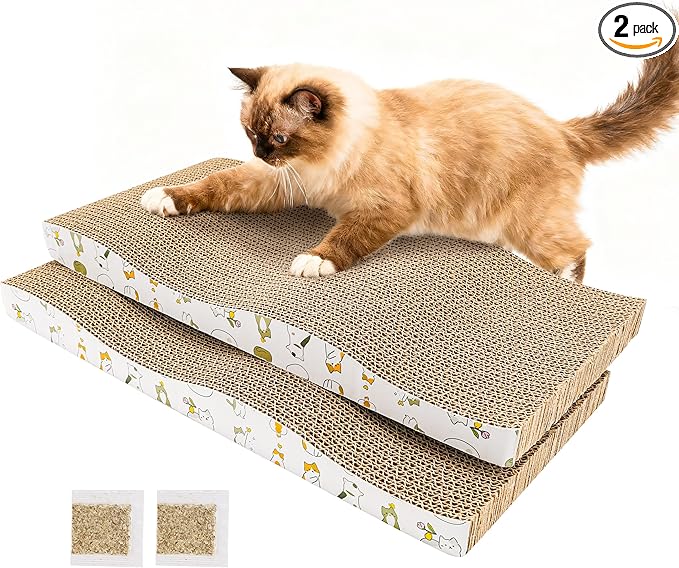 PatiencET Cat Scratch Pad 2 Pack, Waved Cardboard Cat Scratcher by patiencET