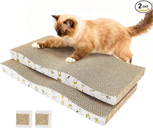 PatiencET Cat Scratch Pad 2 Pack, Waved Cardboard Cat Scratcher by patiencET