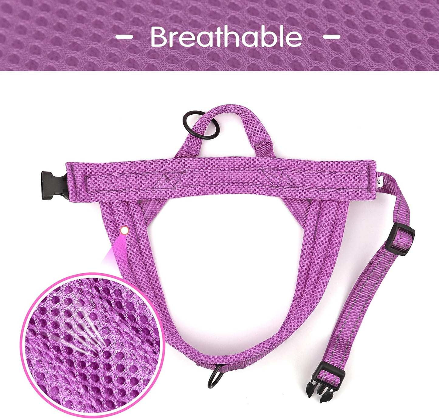 Didog No Pull Dog Harness with Soft Mesh Padded,Reflective & Quick Fit Light Weight Dog Strap Vest Harness,Easy for Walking Training (S:Chest 18-22", Purple)