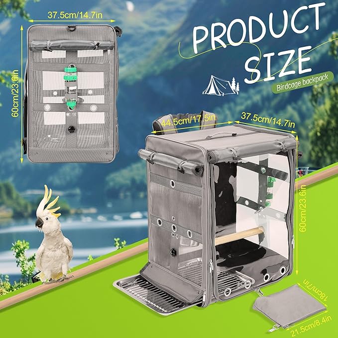 Bird Carrier Travel Cage, Cockatoo Carrier, Parrot Travel Backpack - Image 6