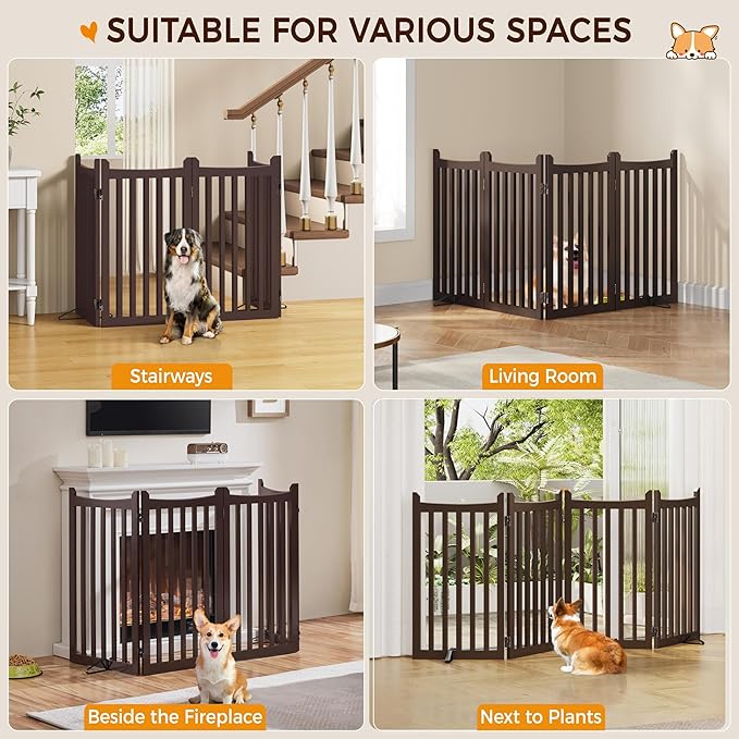 Yaheetech 36" H Extra Tall Freestanding Pet Gate 4-Panel Wooden Dog Fence - Image 2