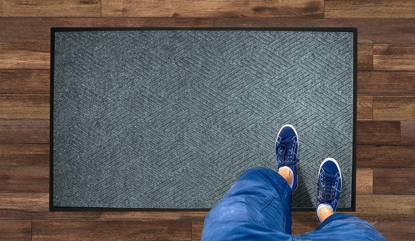 WaterHog Diamond | Commercial-Grade Entrance Mat with Rubber Border – Indoor/Outdoor, Quick Drying, Stain Resistant Door Mat (Bluestone, 4' x 6')