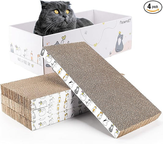 PatiencET Cat Scratch Pad with Box, 4 Pack Cardboard Cat Scratcher Lounge Bed by patiencET