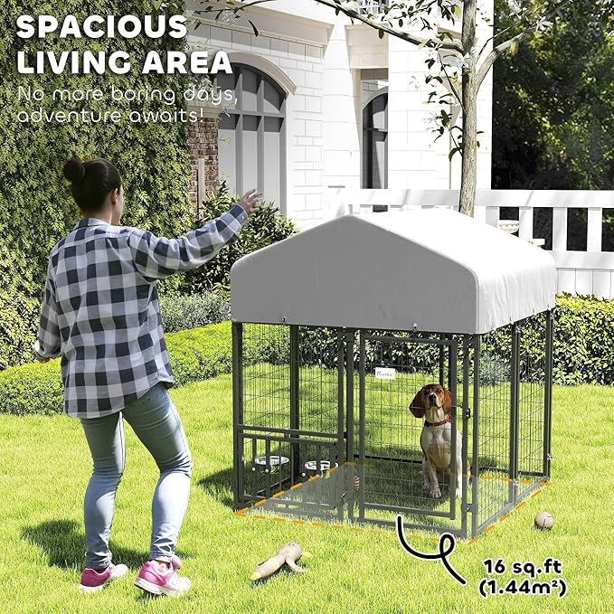 PawHut 4' x 4' x 4.5' Outdoor Dog Kennel, Welded Wire Dog Kennel Outside Run - Image 3