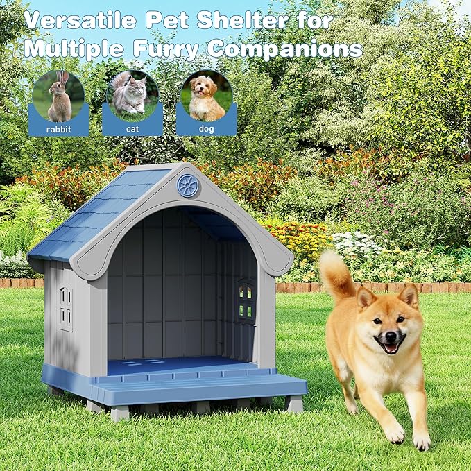 Fancyango Large Dog House with Porch Outdoor Indoor Sturdy Plastic Waterproof - Image 2