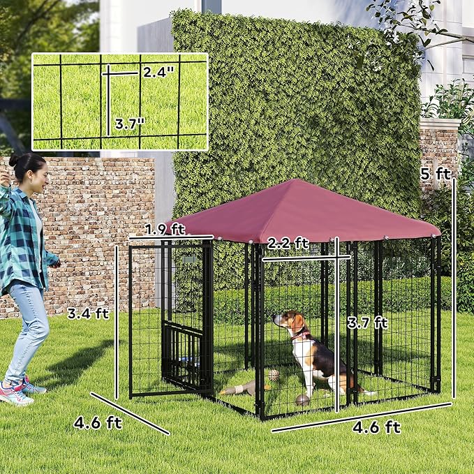PawHut 4.6' x 4.6' x 5' Outdoor Dog Kennel, Welded Wire Dog Kennel Outside Run - Image 7