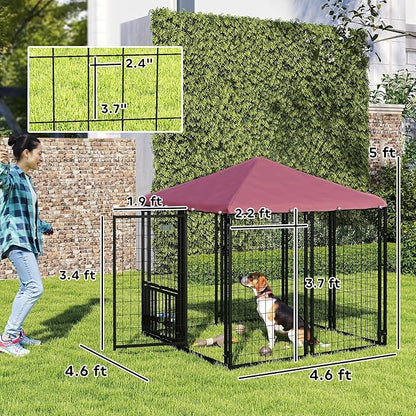 PawHut 4.6' x 4.6' x 5' Outdoor Dog Kennel, Welded Wire Dog Kennel Outside Run - Image 7