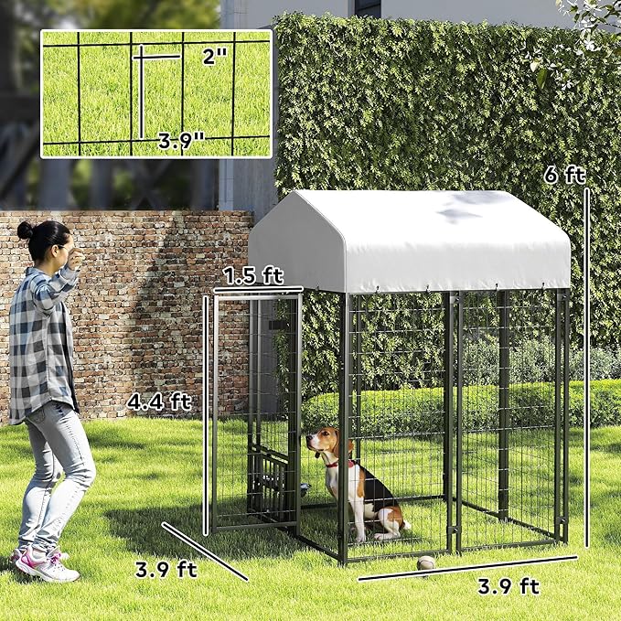 PawHut 4' x 4' x 6' Outdoor Dog Kennel, Welded Wire Dog Kennel Outside Run - Image 7